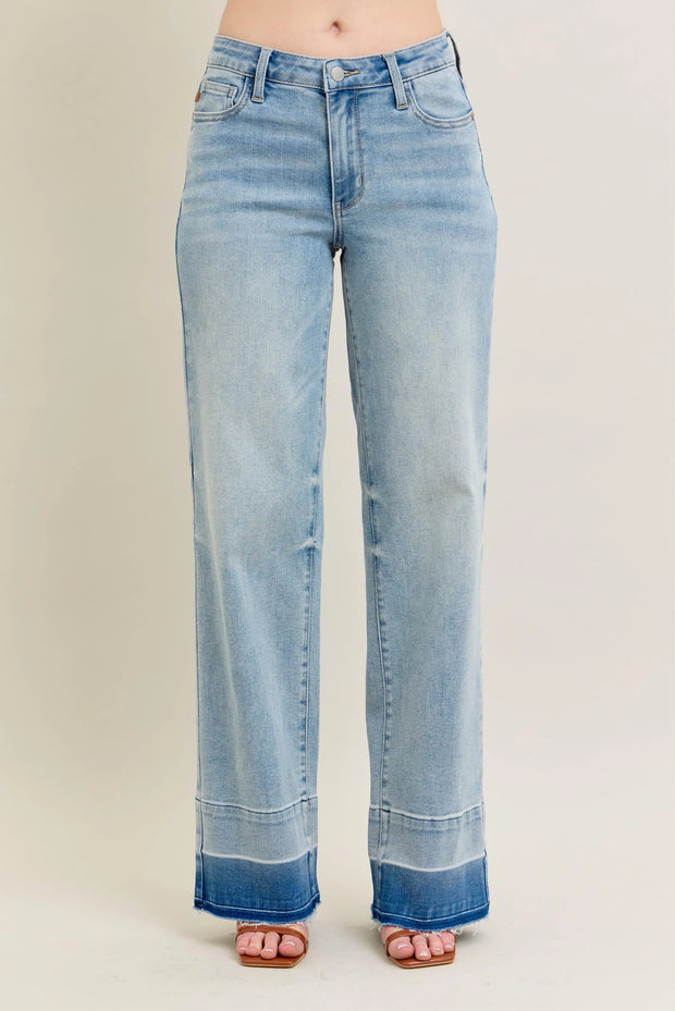 Judy Blue Full Size Mr Release Hem Wide Leg Jeans Plus Size