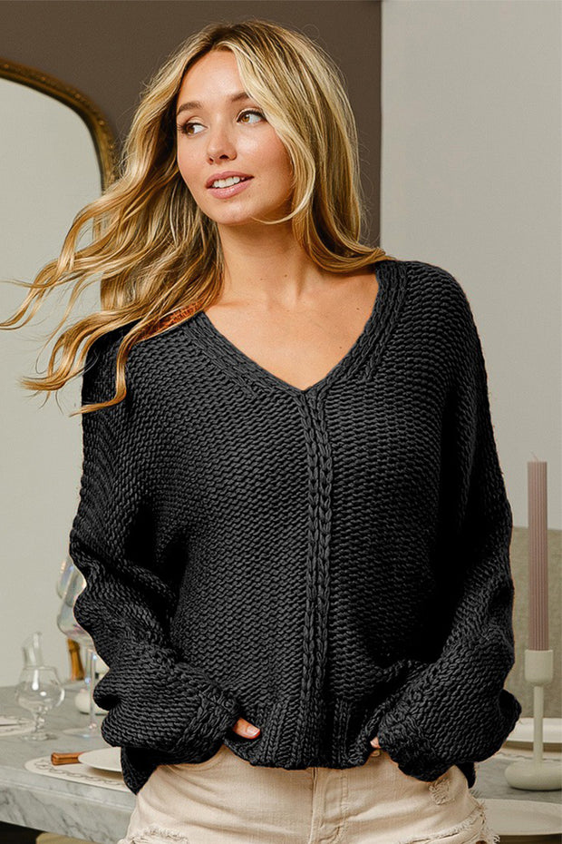BiBi V-Neck Cable Knit Sweater
