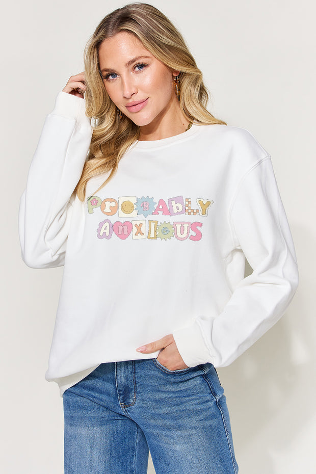 Simply Love Full Size PROBABLY ANXIOUS ONLY Sweatshirt