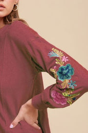 Annie Wear Embroidered Long Sleeve French Terry Top