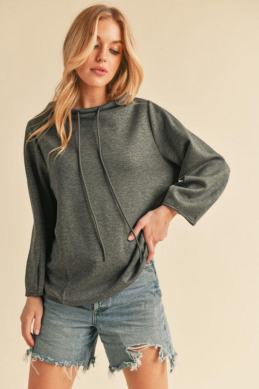 Aemi + Co Lightweight Drawstring Mock Neck Sweatshirt