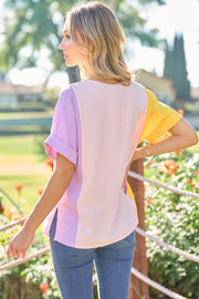 Hailey & Co Full Size Color Block Short Sleeve Top