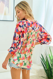 First Love Full Size Floral Button Down Satin Shirt