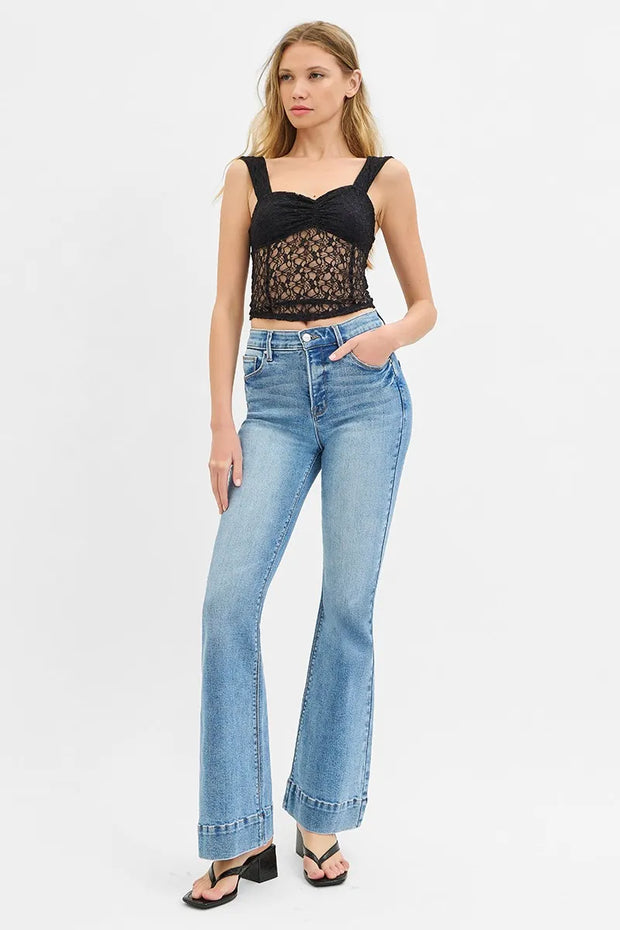 RISEN Full Size Tummy Control Elastic Band High Rise Flare Jeans Plus Size
