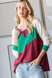 HOPELY Full Size Color Block Long Sleeve T-Shirt