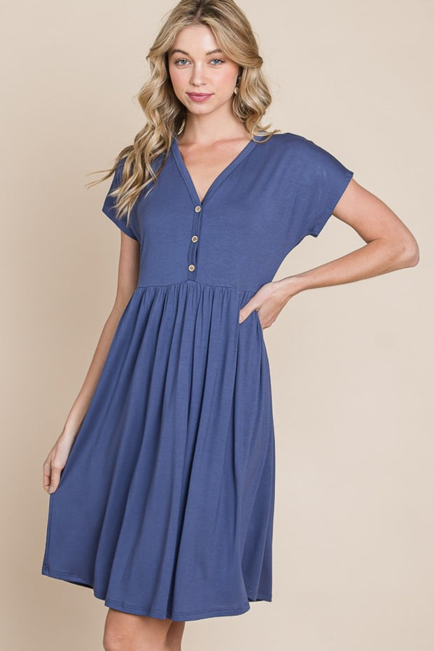 BOMBOM V-Neck Short Sleeve Dress