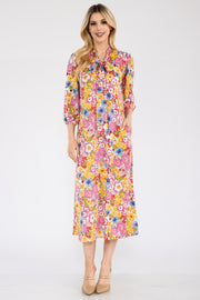 Celeste Full Size Floral Midi Dress with Bow Tied