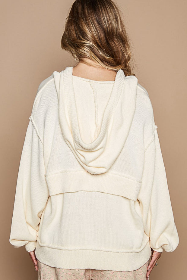 POL Half Zip Drop Shoulder Hooded Sweater