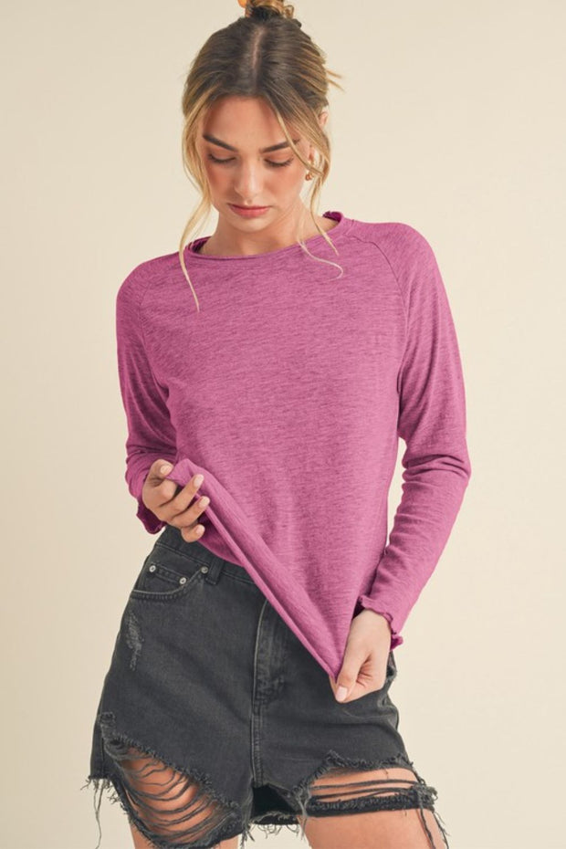 Aemi + Co Lettuce Hemline Round Neck Raglan Sleeve T-Shirt