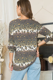 Celeste Full Size Leopard Long Sleeve T-Shirt with Braided Strap