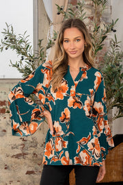 Sew In Love Full Size Wrinkle Free Floral Flounce Sleeve Top