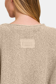 Zenana Notched Side Slit Patch Sweater