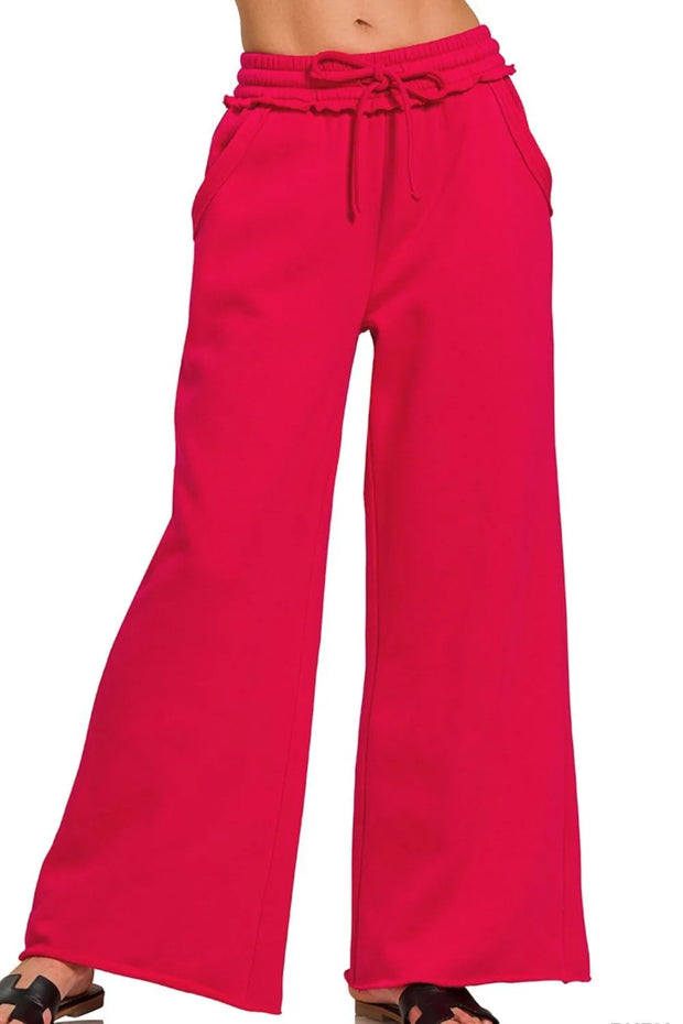 Zenana Fleece Exposed Seam Wide Leg Sweatpants