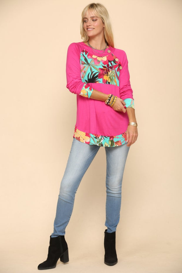 Celeste Full Size Tropical Print Long Sleeve T-Shirt