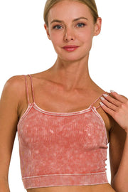 Zenana Washed Ribbed Seamless Double Strap Brami