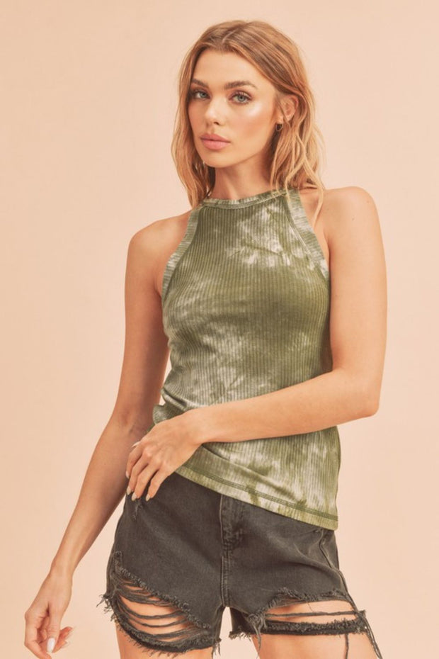 Aemi + Co Ribbed Tie-Dye Round Neck Tank