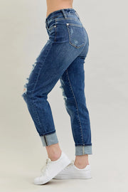 Judy Blue Full Size Mid Rise Cuffed Destroy Bf Jeans Plus Size