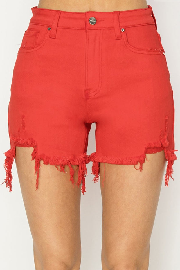RISEN High Rise Distressed Denim Shorts - Spicy and Sexy