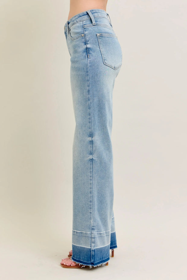 Judy Blue Full Size Mr Release Hem Wide Leg Jeans Plus Size