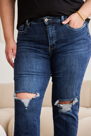 RFM Crop Dylan Full Size Tummy Control Distressed High Waist Raw Hem Jeans