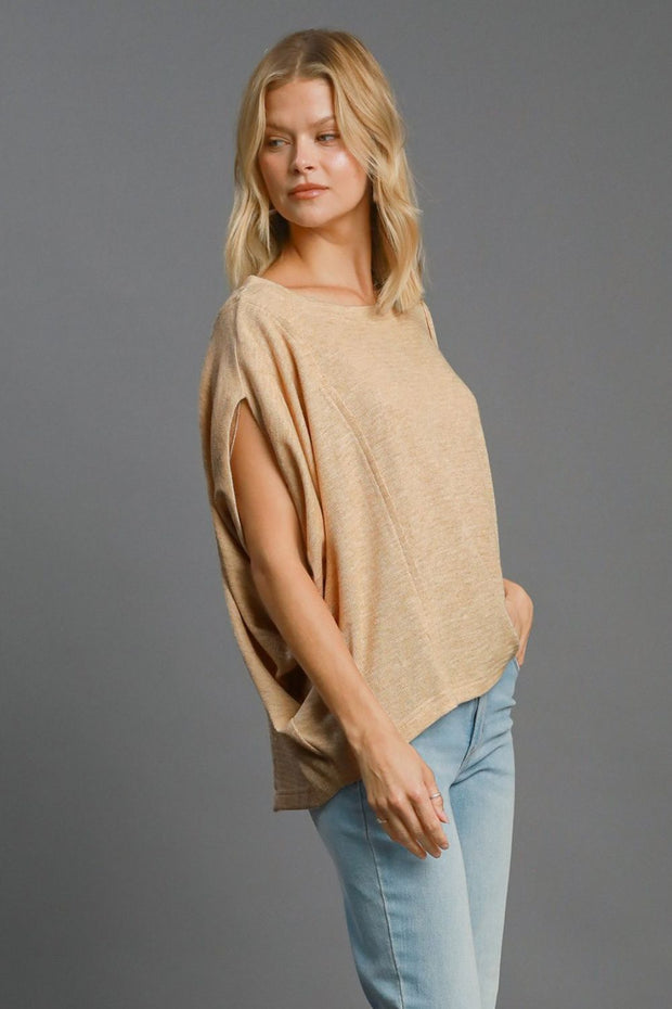 Umgee Exposed Seam Round Neck Batwing Sleeve Knit Top