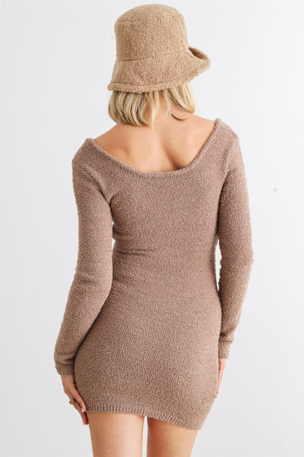 HERA COLLECTION Fluffy Bow Cut-Out Detail Long Sleeve Mini Dress