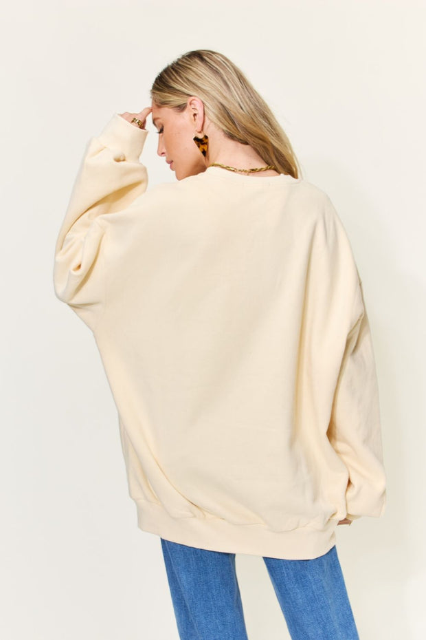 Simply Love Full Size FEAR LESS Graphic Drop Shoulder Oversized Sweatshirt