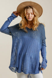 Umgee Full Size Dip Dye Loose Knit Side Slit Knit Top Plus Size