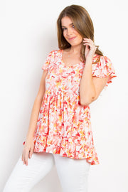 Be Stage Full Size Floral Ruffled Babydoll Top