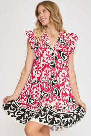 Umgee Floral Ruffled Cap Sleeve Tiered Dress