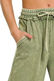 Zenana Washed French Terry Palazzo With Pockets