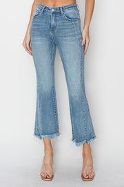 RISEN Full Size High Rise Frayed Hem Flare Jeans