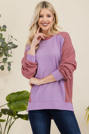 Celeste Full Size High-Low Contrast Round Neck Sweatshirt