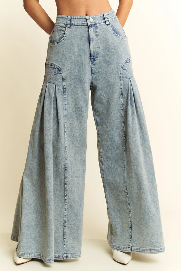 Jade By Jane High-Waist Pleated Wide Leg Jeans