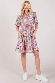 SAGE + FIG Floral Ruffle Short Sleeve Dress