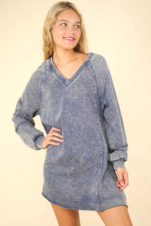 VERY J Mineral Washed Oversized A-Line Mini Dress