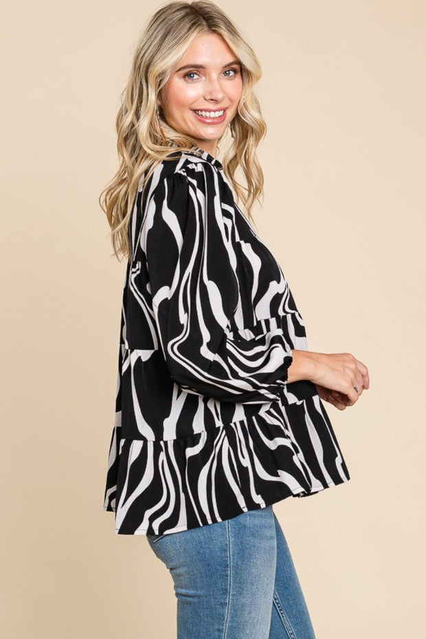 Culture Code Printed Smock Neck Tiered Blouse