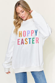 Simply Love Full Size  HOPPY EASTER Drop Shoulder Oversized Sweatshirt