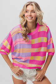 BiBi Multi Color Striped Round Neck Knit Top