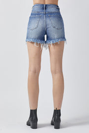 RISEN Raw Hem Asymmetrical Waist Denim Shorts