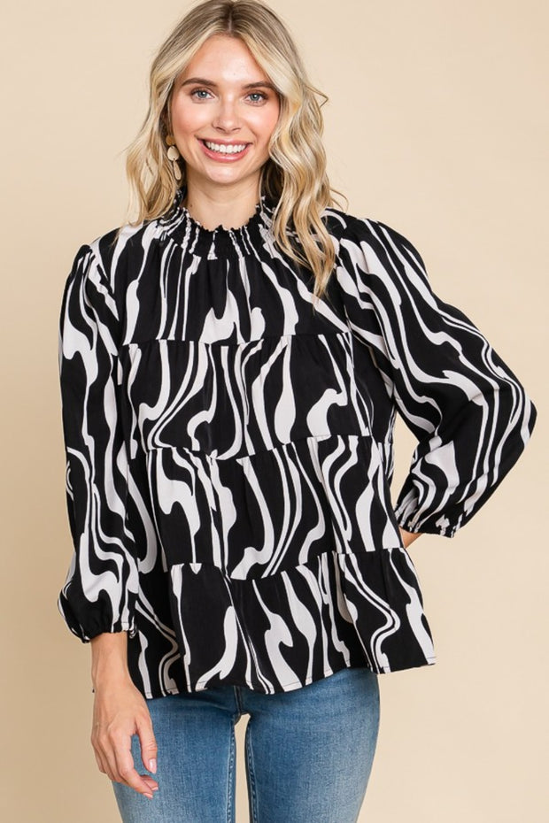 Culture Code Printed Smock Neck Tiered Blouse
