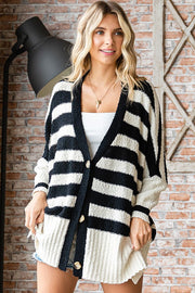 First Love Textured Striped Button Down Cardigan