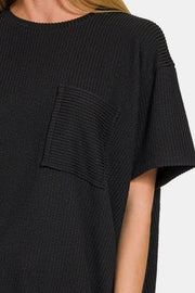 Zenana Rib Short Sleeve Front Pocket T-Shirt