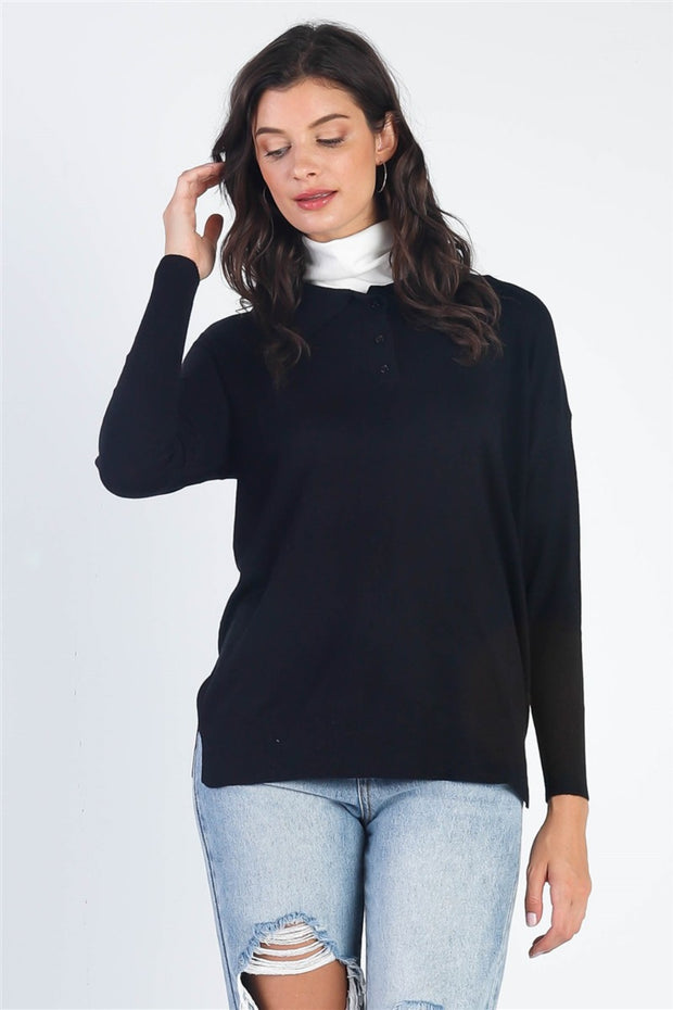 Tasha Apparel Button Up Collar Neck Long Sleeve Knit Top - Spicy and Sexy