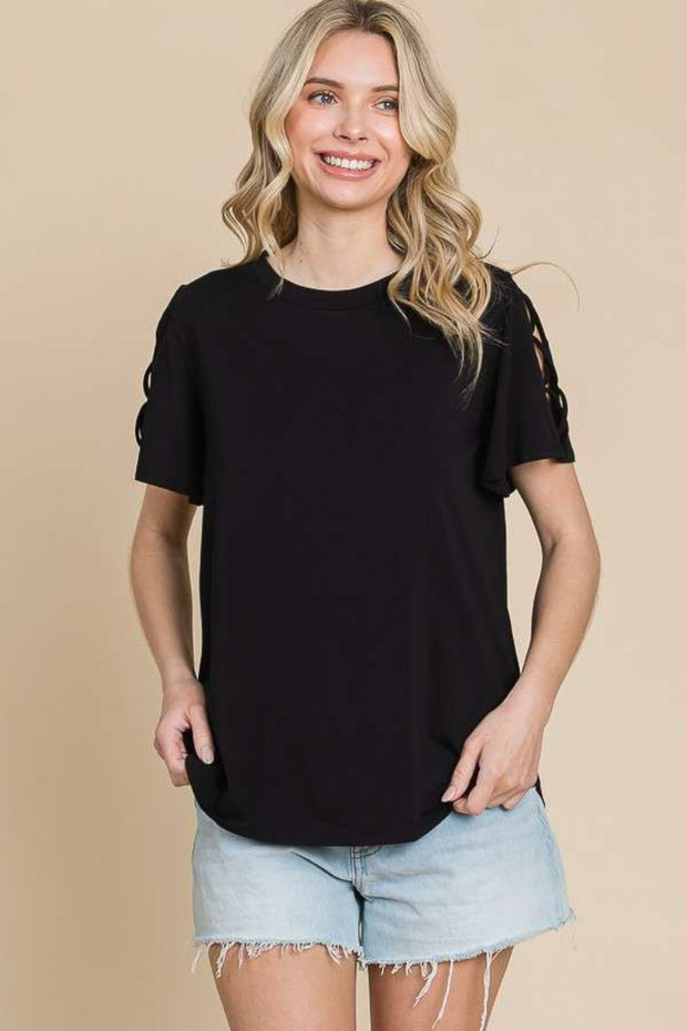 Culture Code Round Neck Crisscross Short Sleeve T-Shirt - Spicy and Sexy