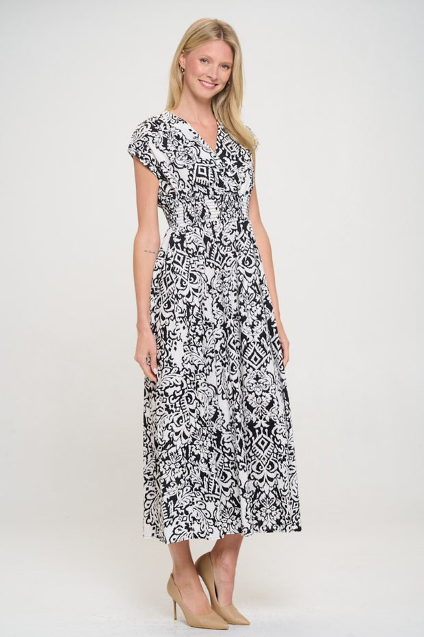 RENEE C Printed Smocked Waist Maxi Dress