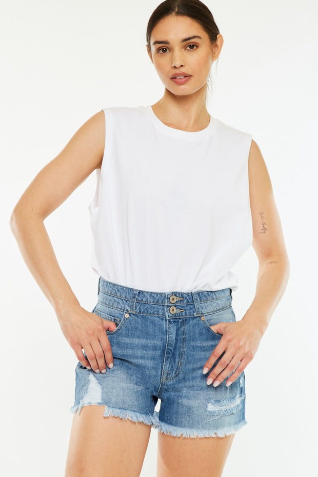 Kancan Full Size High Rise Raw Hem Denim Shorts - Spicy and Sexy