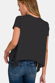 Zenana Slit High-Low Round Neck T-Shirt