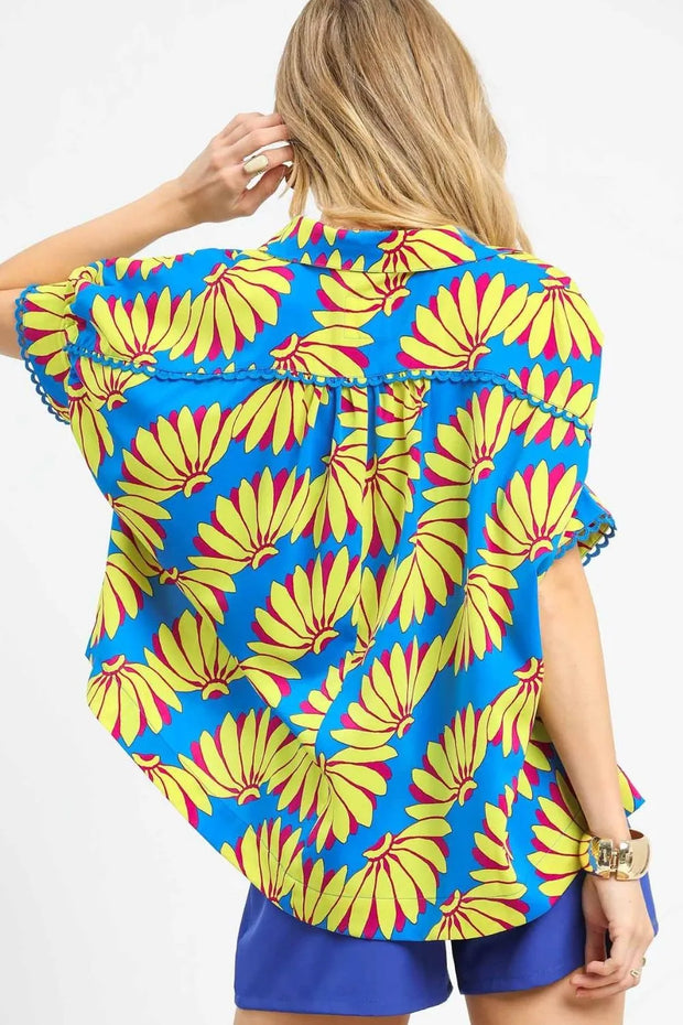 Umgee Printed Button-Up Relaxed Shirt