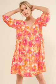 And The Why Full Size Printed Tie Back Long Sleeve Dress